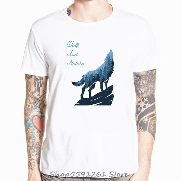 

men's fashion wolf and nature printed short sleeve novelty o neck design cool tee casual sport hooded sweatshirt hoodie men t shirt