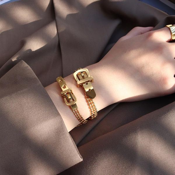 

Fashion Jewelry belt buckle three-layer Chains Gold Stainless Steel Bead Necklace Multilayer Women Necklace Chains Gift, Black