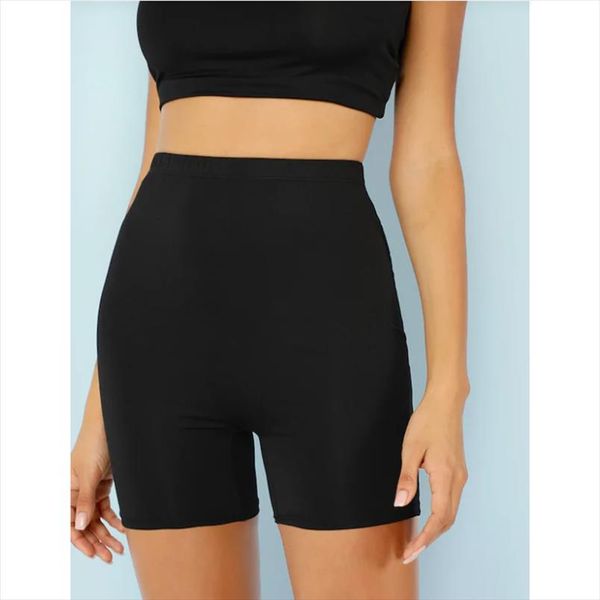 

women stretch skinny biker bike shorts elastic high waist short fitness workout leggins knee length shorts gym wear, White;black