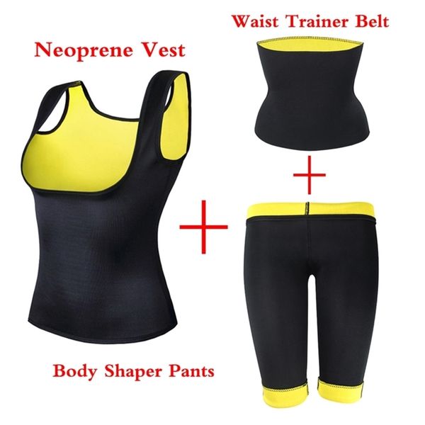 (Colete + cinto + calça) neoprene corpo shaper mulheres estilo estilo emagrecimento colete super estiramento super perde peso controle pant pant lj200814