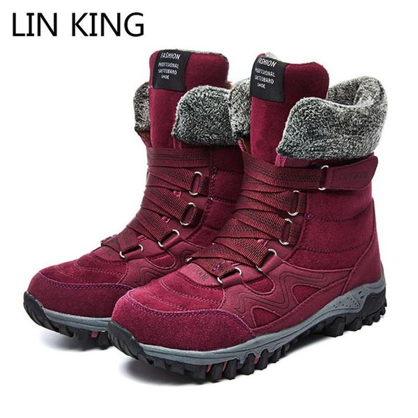 

lin king casual women snow boots new non slip winter short boots thick sole lace up warm fur outdoor botas big size cotton shoes, Black
