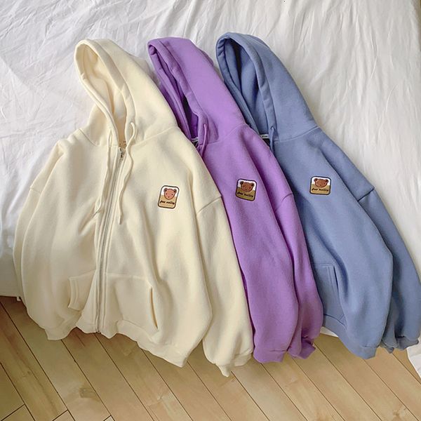 

2021 New 3 colours female fashions Winter of cartoon bear coats with warm hood zipper jacket thick women's tops (f4109) RZWM, Black;brown