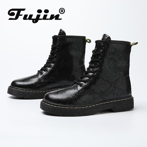 

fujin women's ankle boots 2020 fashion round toe flat bottom women shoes breathable slip cross tied causal women short boots, Black