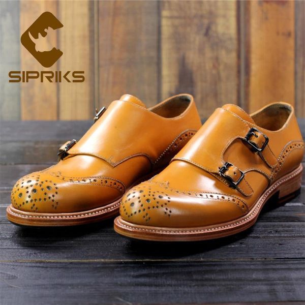 

sipriks imported france calf leather dress shoes mens yellow gents suit shoes custom goodyear welted double monk strap office 46, Black