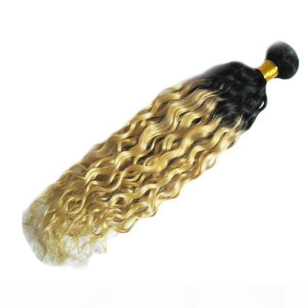 

blonde hair weave bundles ombre virgin brazilian hair 1 bundles non-remy 100g 1b 613 kinky curly blonde human hair weft double weft, Black