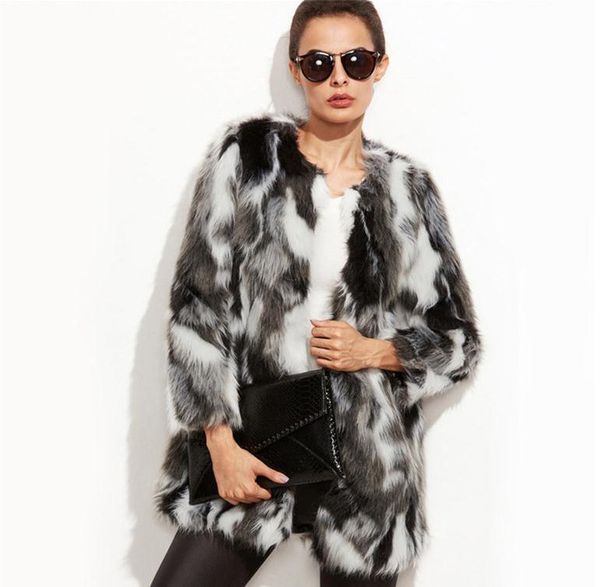 

abrigo mujer s/9xl women's casual autumn winter fake fur overcoats oversized female mixd color imitation fur outwears j3246, Black
