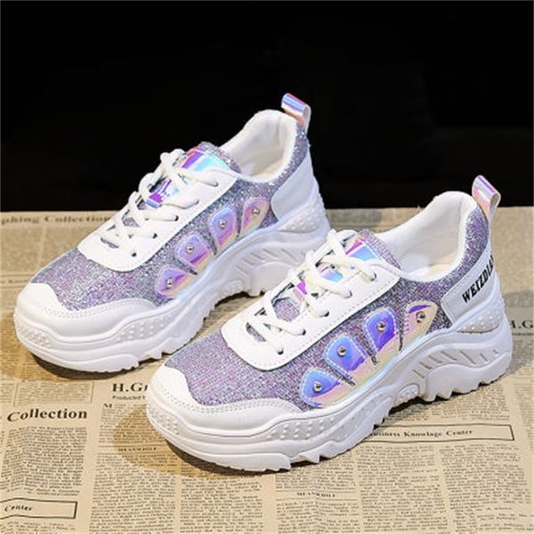 

new sneakers 2021 autumn fashion sequins gleaming cloth breathable toe-round leisure thick female tennis shoes purple icwl, Black