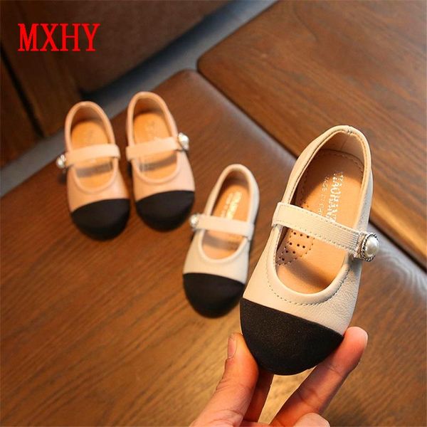 

flat shoes 2021 spring girls genuine leather color matching shallow mouth small korean version baby soft bottom princess, Black;grey