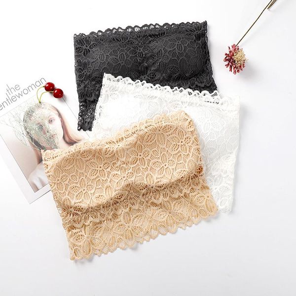 

camisoles & tanks women's strapless crop bra bandeau lace casual tube bustier, Black;white