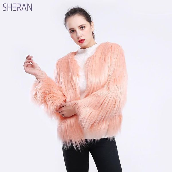 

sheran furry faux fur coat women 2018 casual autumn winter fake fur jackets thick warm outerwears hairy overcoat plus size 3xl1, Black