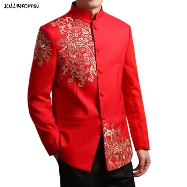 Giacca da sposa in stile cinese da uomo con motivi ricamati giacca con tunica Tang giacca con colletto alla coreana rosso / bianco 201106