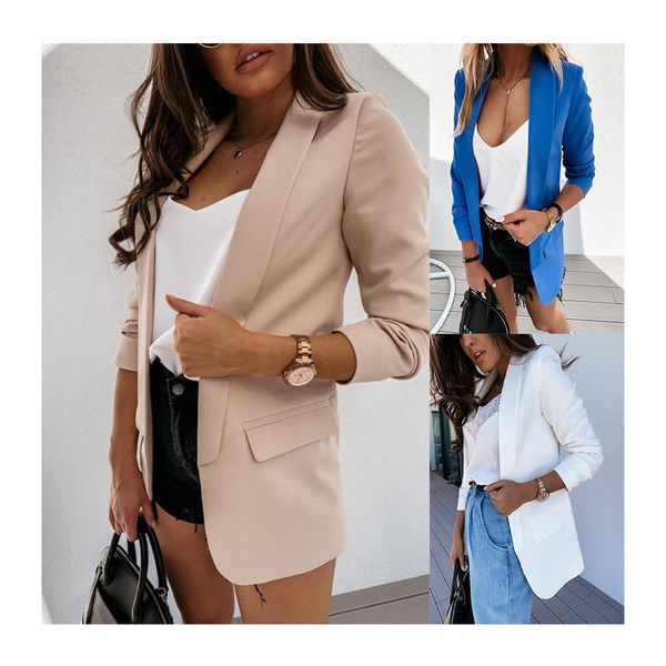 

womens plain lapel blazer slim formal office work ol jacket long sleeve outwear suit coat, White;black