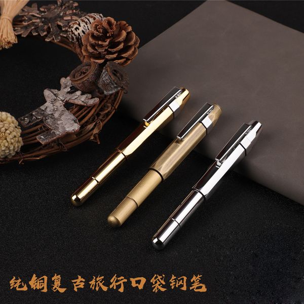 

pure copper pocket fountain pen office and school travel pen 0.38mm business finance fine ink pen for gift