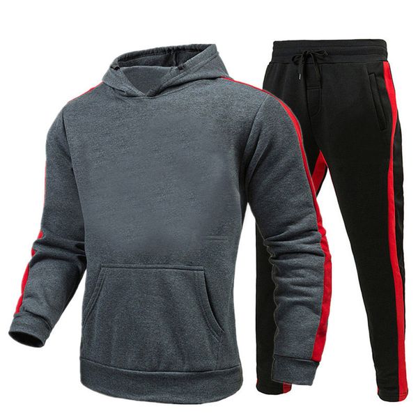 

2021 fashion men's clothing fleece hooded pullover pullover sweater hoodie + sports pants jogging men's casual hoodie, Gray