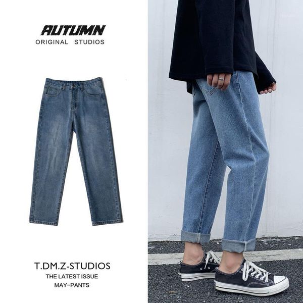 

straight jeans men's fashion blue black cotton casual retro jeans men streetwear wild loose hip hop denim trousers men -2xl1