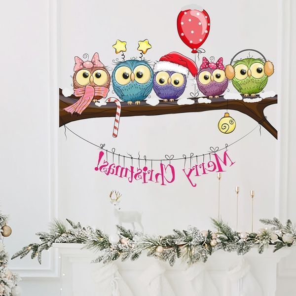 

newchristmas-dressed owl on a tree branch wall window christmas diy self-adhesive shop stickers decoration