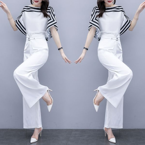 

нового pantssuit широких ног брюки костюм женской шифон рубашка лето 2020 с широкими брюками ноги и штанами, чтобы показать досуг и модно, Gray