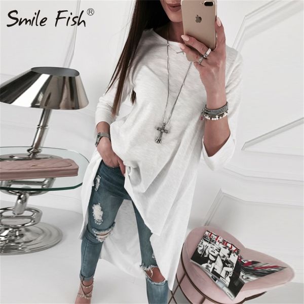 

asymmetrical tunic women's clothes blouse o-neck long sleeve irregular blusas loose plus size autumn shirts lj200812, White