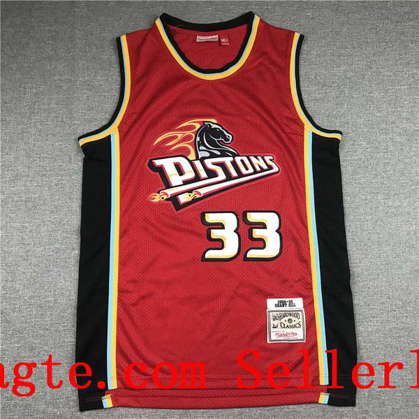 

men detroit pistons grant hill mitchell & ness teal road 1998/99 hardwoods classics red authentic jersey, Black;red