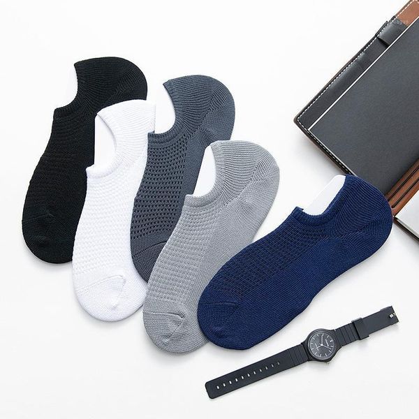 

men's summer thin low socks hollow out breathable socks sweat absorption solid men's simple invisible1, Black