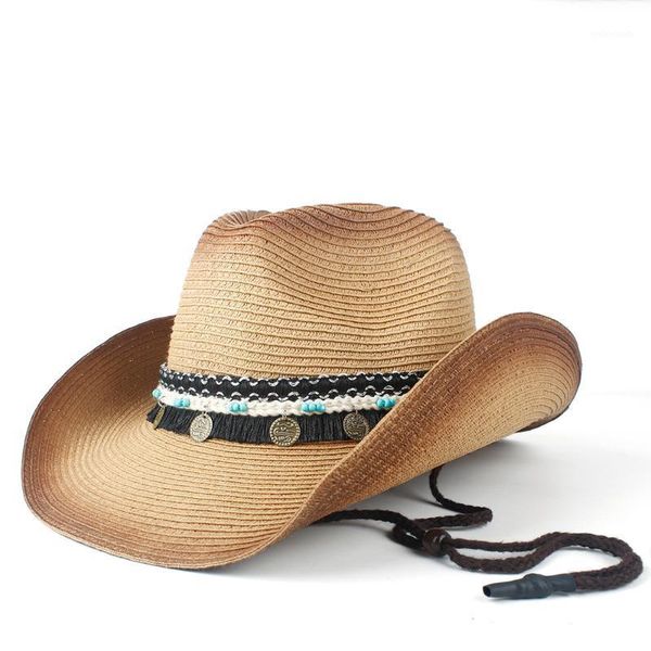 

wide brim hats summer women men straw hollow western cowboy hat for gentleman cowgirl jazz cap dad sombrero beach sun hat1, Blue;gray