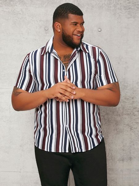 

extended sizes men color block striped shirt n9th#, White;black