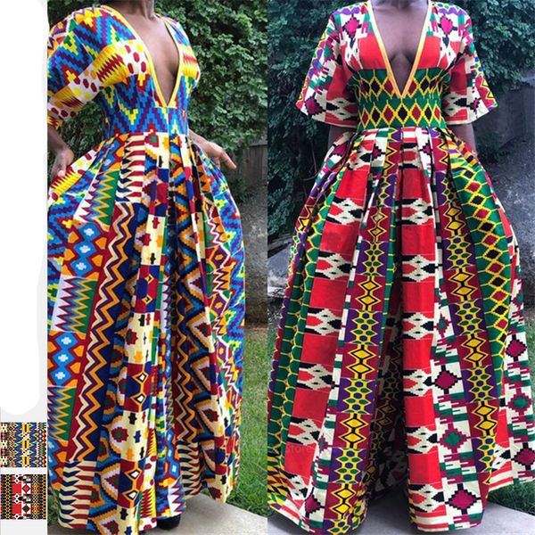 

fashion jumpsuit 2020 african dresses for women wide leg pants v-neck blouse trousers dashiki print african clothes vestios robe lj200826, Red