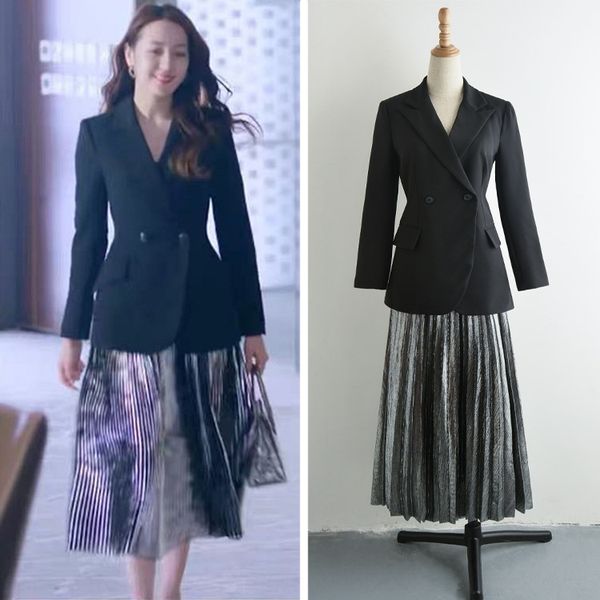 

happy and easy to reach zhou fang dilireba same style clothes coat clothing coatsummer black slim suit coat silver overskirt for women uce4a, Gray