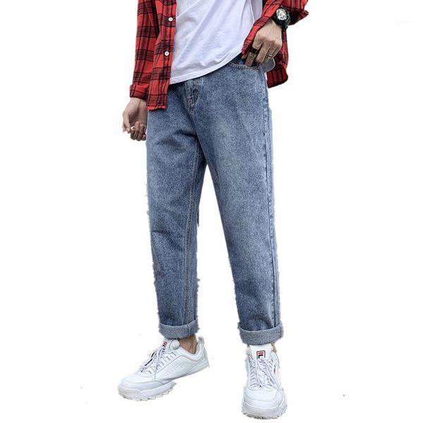 

men streetwear jeans 2020 spring straight denim trousers neutral man jeans fashions pants male denim pants1, Black