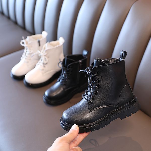 

girls autumn winter children's martin new british plus velvet baby kids shoes student short boots size 26-36, Black;red