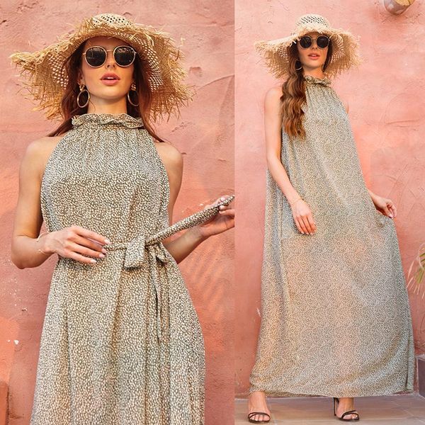 

2021 dress women's fashion new small floral dress female temperament hanging neck sleeveless strapless, Black;gray