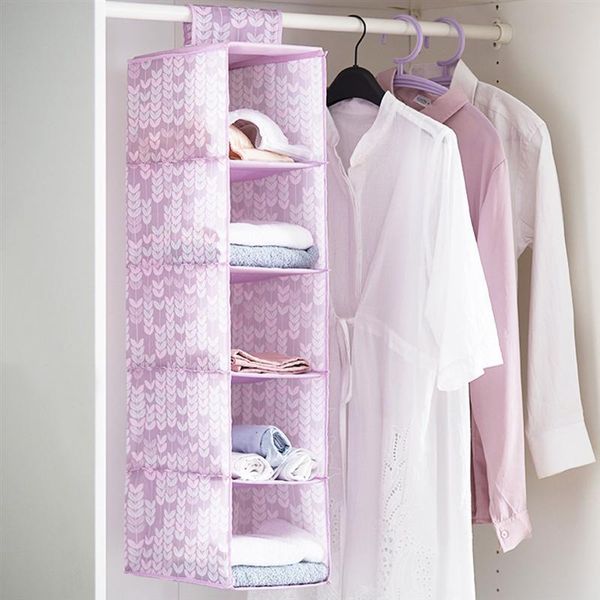 

oxford cloth five layers hanging bags washable foldable wardrobe closet hanging storage organizer bag (purple)