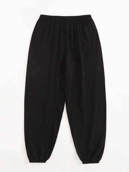 

solid elastic waist carrot pants g6sl#, Black;white