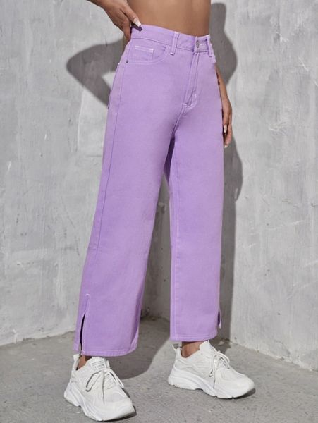 

high waist split hem jeans o3nw#, Blue