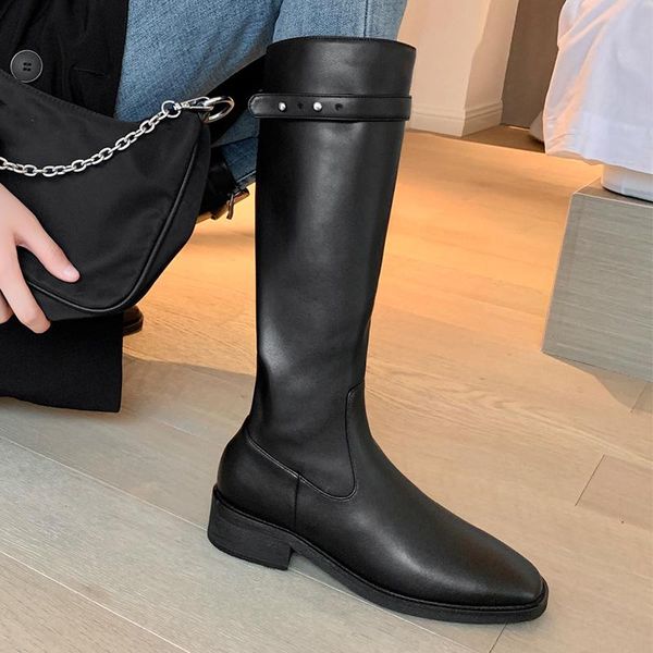 

boots womens genuine leather riding 2021 winter warm fashion zip up knee-high long black brown mid calf ladies shoes