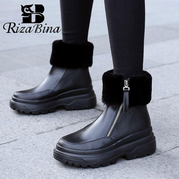 

rizabina натуральной кожи женщины лодыжки снег сапоги плюшевые fur zip обувь круглый toe зимние теплые сапоги женщин мода обувь размер 33-40, Black