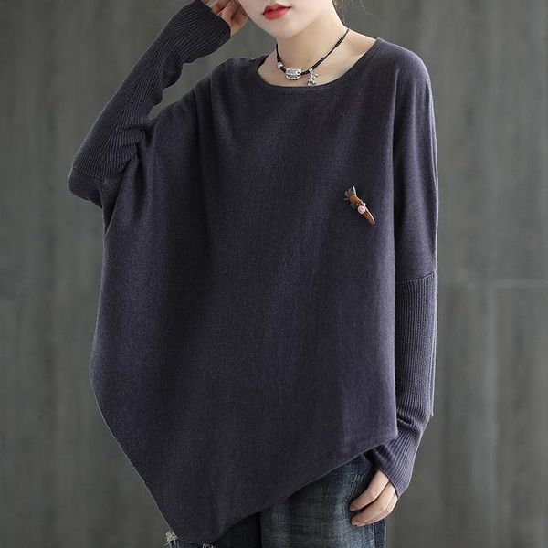 

women knit t shirt o neck 2020 autumn new thin o neck bat sleeve loose irregular plus size solid color basic women, White
