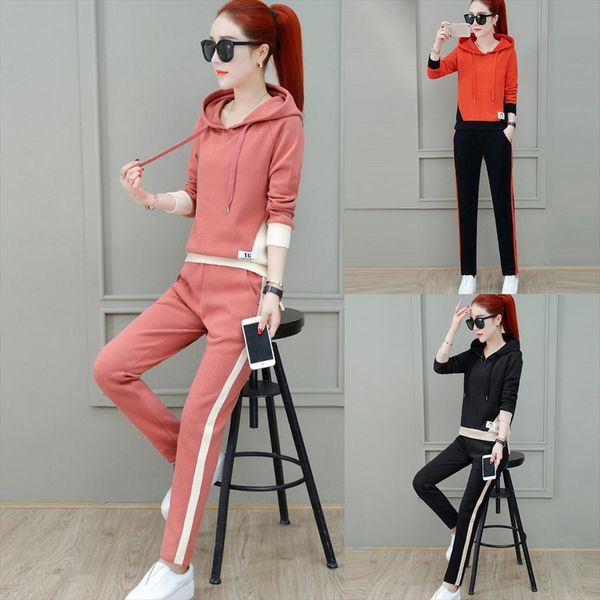 

повседневный полосатой тонкий 2 piece set женщины с капюшоном с длинным рукавом брюки tracksuit женщины 2 шт conjunto feminino шт g30, Gray