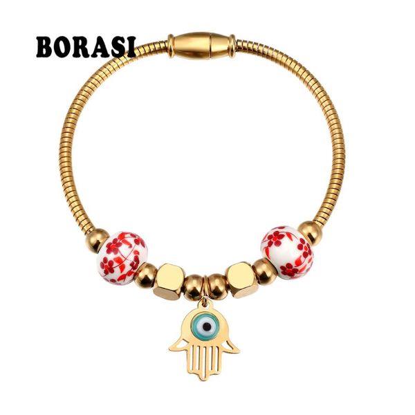 

anklets fashion evil eyes stainless steel bracelet & bangle for women girls magnetic clasp chains bracelets ceramic ball charms jewelry, Red;blue
