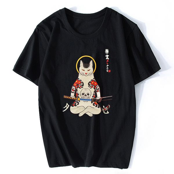 

streetwear япония стиль укиё e смешные samurai cat аниме майки мужские короткий рукав футболки хип-хоп тис спорта толстовка с капюшоном толс