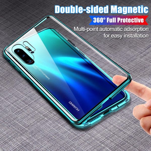 

magnetic absorption metal phone case for huawei p30 p30pro p30lite cover double sided tempered glass huaweip30 pro lite bag h jllapx