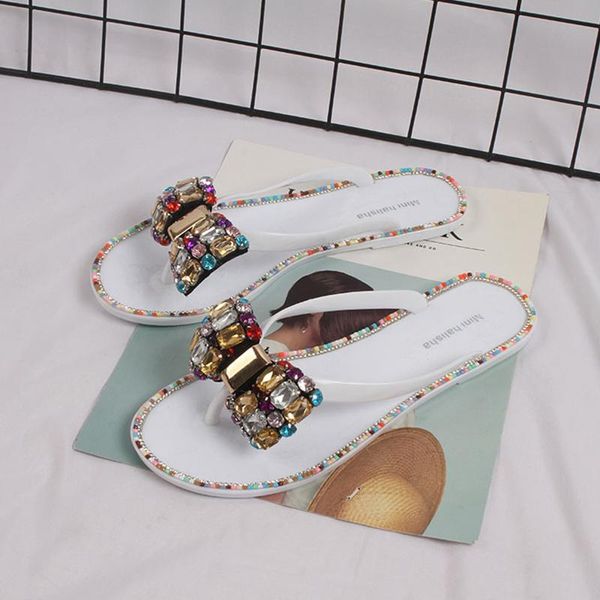 

slippers 2021 woman fashion bling crystal flops summer beach shoes female women flip bow flat women's outdoor footwear, Black