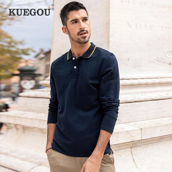 

kuegou 2021 spring 100% cotton print black white shirt men long sleeve slim poloshirt male brand plus size clothes 881331, White;black