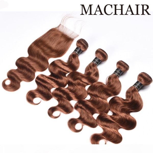 

brazilian body wave hair bundles with closure 3 bundles human hair with 4x4 lace closure remy human hair color 30# with closure, Black;brown