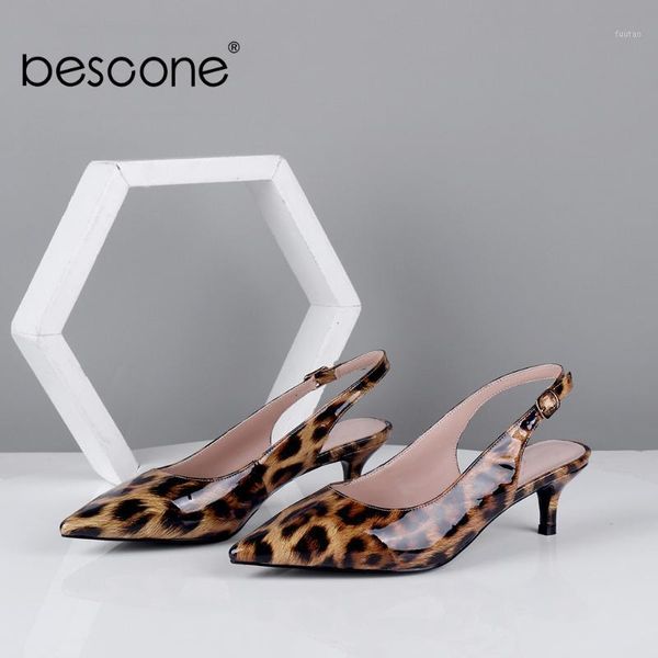 

bescone elegant women pumps new pointed toe thin heels med leopard print fashion casual microfiber shoes slingbacks pumps bc6361, Black