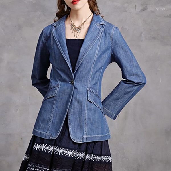 

seebeautiful denim single suit coat notched collar long sleeve one button loose woman summer autumn 2021 new fashion t6401, White;black