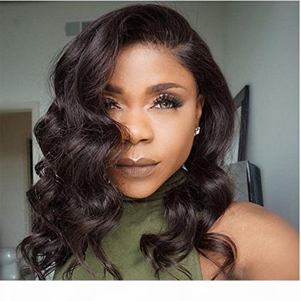 

2017 fashion natural short wavy full lace wigs with baby hair 130% density full front lace human hair wigs loose wave in stock ing, Black;brown