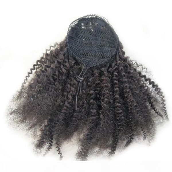 

natural big puff kinky curly afro puff curly hair drawstring ponytail clip in human hair extension 140g, Black