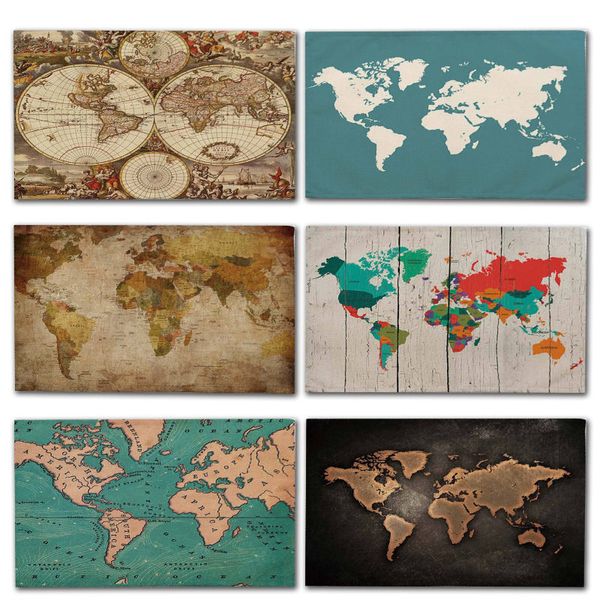 

1pcs world map pattern kitchen placemat dining table mat tea coaster cotton linen pad bowl cup mats 42*32cm home decor map0001
