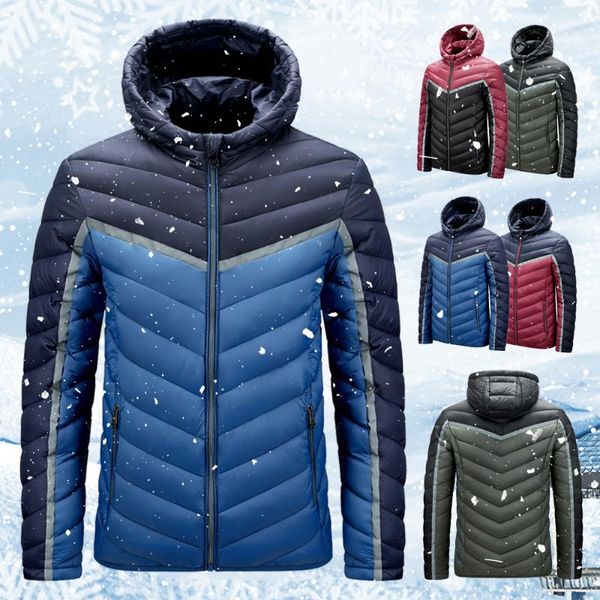 

winter warm thick men parka coats 2020 fashion brand mens hooded cotton padded male patchwork casual parkas overcoat man jacket, Black